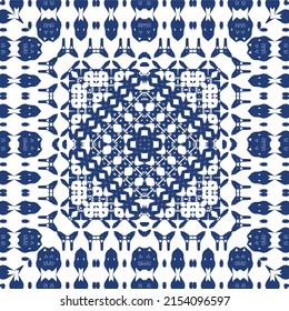Ceramic tiles azulejo portugal. Vector seamless pattern illustration. Original design. Blue ethnic background for T-shirts, scrapbooking, linens, smartphone cases or bags.