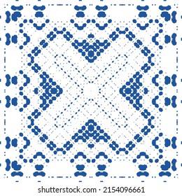 Ceramic tiles azulejo portugal. Vector seamless pattern poster. Minimal design. Blue ethnic background for T-shirts, scrapbooking, linens, smartphone cases or bags.