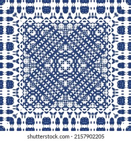 Ceramic tiles azulejo portugal. Vector seamless pattern illustration. Original design. Blue ethnic background for T-shirts, scrapbooking, linens, smartphone cases or bags.