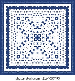 Ceramic tiles azulejo portugal. Vector seamless pattern illustration. Original design. Blue ethnic background for T-shirts, scrapbooking, linens, smartphone cases or bags.