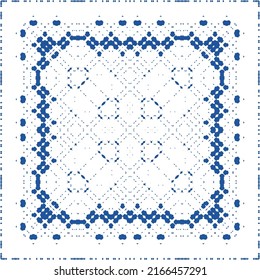 Ceramic tiles azulejo portugal. Vector seamless pattern poster. Minimal design. Blue ethnic background for T-shirts, scrapbooking, linens, smartphone cases or bags.