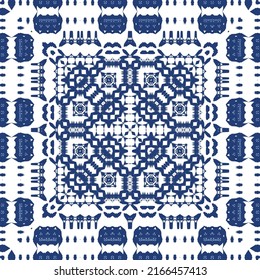 Ceramic tiles azulejo portugal. Vector seamless pattern illustration. Original design. Blue ethnic background for T-shirts, scrapbooking, linens, smartphone cases or bags.