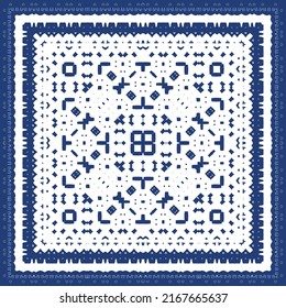 Ceramic tiles azulejo portugal. Vector seamless pattern illustration. Original design. Blue ethnic background for T-shirts, scrapbooking, linens, smartphone cases or bags.