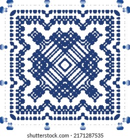 Ceramic tiles azulejo portugal. Vector seamless pattern illustration. Original design. Blue ethnic background for T-shirts, scrapbooking, linens, smartphone cases or bags.