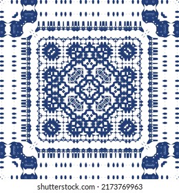 Ceramic tiles azulejo portugal. Vector seamless pattern illustration. Original design. Blue ethnic background for T-shirts, scrapbooking, linens, smartphone cases or bags.