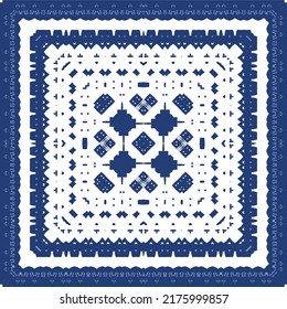 Ceramic tiles azulejo portugal. Vector seamless pattern illustration. Original design. Blue ethnic background for T-shirts, scrapbooking, linens, smartphone cases or bags.