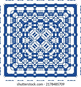 Ceramic tiles azulejo portugal. Vector seamless pattern collage. Minimal design. Blue ethnic background for T-shirts, scrapbooking, linens, smartphone cases or bags.