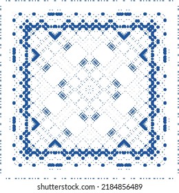 Ceramic tiles azulejo portugal. Vector seamless pattern poster. Minimal design. Blue ethnic background for T-shirts, scrapbooking, linens, smartphone cases or bags.