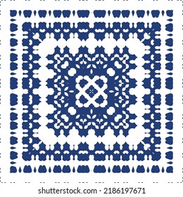 Ceramic tiles azulejo portugal. Vector seamless pattern illustration. Original design. Blue ethnic background for T-shirts, scrapbooking, linens, smartphone cases or bags.