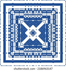 Ceramic tiles azulejo portugal. Vector seamless pattern collage. Minimal design. Blue ethnic background for T-shirts, scrapbooking, linens, smartphone cases or bags.