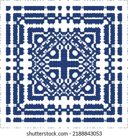 Ceramic tiles azulejo portugal. Vector seamless pattern illustration. Original design. Blue ethnic background for T-shirts, scrapbooking, linens, smartphone cases or bags.