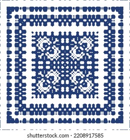 Ceramic tiles azulejo portugal. Vector seamless pattern illustration. Original design. Blue ethnic background for T-shirts, scrapbooking, linens, smartphone cases or bags.