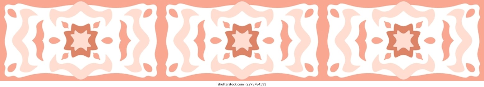 Ceramic tiles border. Majolica, decorative pottery design. Azulejo, Spanish pattern, Patchwork geometric ornaments, Portuguese background. Vector illustration.
