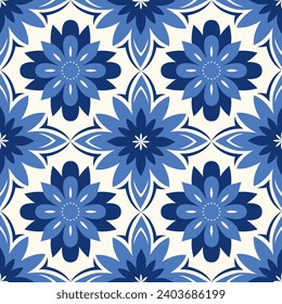 Ceramic tiles in a classic design feature intricate floral and leaf motifs, highlighting. Lisbon floral mosaic. 