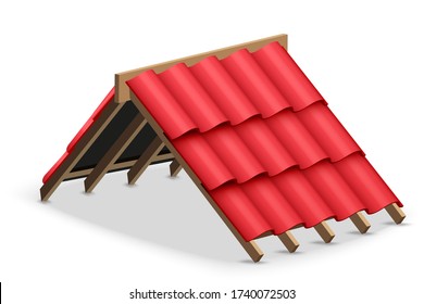 Ceramic tiles cover on the roof. Element concept for building construction and repair. Vector Illustration isolated on white background.