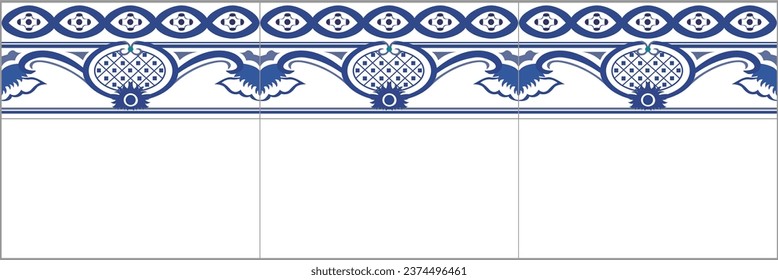 Ceramic tiles. Decorative strip. Hydraulic ceramics. Digital design. Portuguese floral decorative ornament.