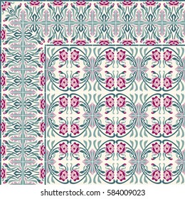 Ceramic tiles with edge vintage pattern, Vector  Color mosaic arabesque style illustration