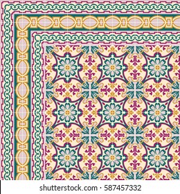 Ceramic tiles with edge vintage patterns. Vector  Color mosaic arabesque style illustration