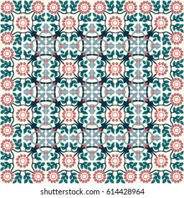 Ceramic tiles with edge vintage patterns. Vector  Color mosaic arabesque style illustration