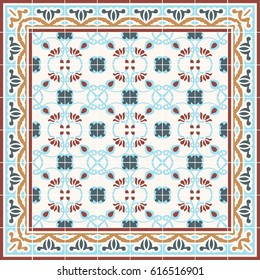 Ceramic tiles with edge vintage patterns. Vector  Color mosaic arabesque style illustration
