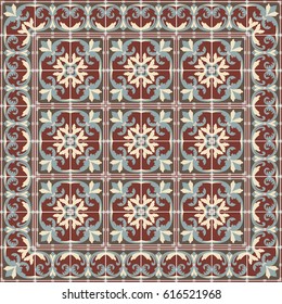 Ceramic tiles with edge vintage patterns. Vector  Color mosaic arabesque style illustration