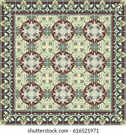 Ceramic tiles with edge vintage patterns. Vector  Color mosaic arabesque style illustration
