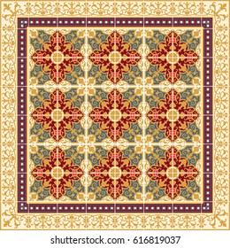 Ceramic tiles with edge vintage patterns. Vector  Color mosaic arabesque style illustration