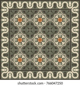 Ceramic tiles with edge vintage patterns. Vector  Color mosaic arabesque style illustration