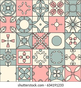 Ceramic tiles with floral ornament in patchwork style