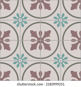 Ceramic Tiles. Hydraulic ceramic. Digital design. Floral decorative ornament. Portuguese and Spanish decoration. EPS Illustration.