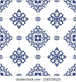 Ceramic Tiles. Hydraulic Portuguese ceramic design. Marian tiles in white and blue.