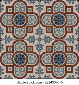 Ceramic Tiles. Hydraulic Portuguese ceramic design. Floral decorative ornament.