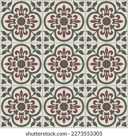 Ceramic Tiles. Hydraulic Portuguese ceramic design. Floral decorative ornament.