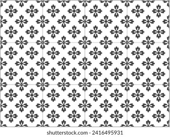 Ceramic Tiles. Hydraulic Portuguese ceramic design. Floral decorative ornament. EPS Illustration. Black and white image. 