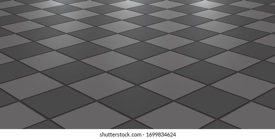 Ceramic tiles in the kitchen or bathroom chessboard on the floor 3d. Realistic gray square terracotta. Perspective and light - vector illustration.