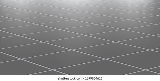 Ceramic tiles in the kitchen or bathroom on the floor 3d. Realistic gray square terracotta. Perspective and light - vector illustration.