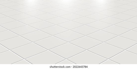 Ceramic tiles in the kitchen or bathroom on the floor 3d. Realistic white square terracotta. Perspective and light - vector illustration. - Shutterstock ID 2022643784