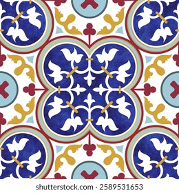 Ceramic tiles pattern mexican, moroccan, spanish and arabic watercolor pattern design. seamless print for table, cloth, fabric, textile, floor, paper, wallpaper, backdrop, gold foil design background 