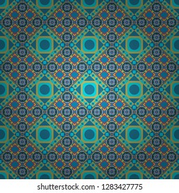 Ceramic tiles pattern. Traditional ornate portuguese decorative tiles azulejos. Vector hand drawn art, typical portuguese tiles. Seamless abstract background. Blue, green and yellow mandalas.