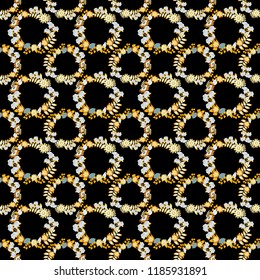 Ceramic tiles pattern. Vector hand drawn art, typical portuguese tiles. Traditional ornate portuguese decorative tiles azulejos. Yellow, gray and brown mandalas. Seamless abstract background.