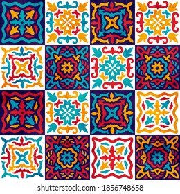Baldosas cerámicas sin fisuras. Textura gruesa. Ornamento estilo mosaico. Ilustración vectorial.