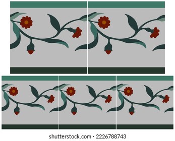 Ceramic Tiles strip. Hydraulic Spanish and Portuguese ceramic design. Floral decorative ornament.