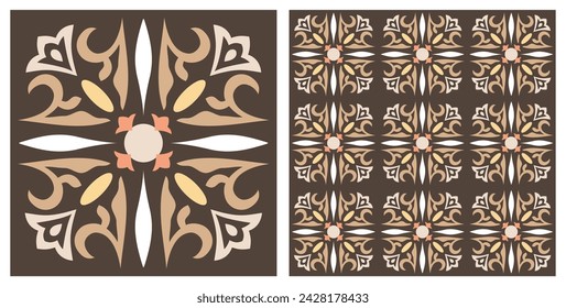 Baldosas de cerámica en estilo turco. Parches de colores sin costuras de azulejos Azulejo. Decoración portuguesa y española. Islam, árabe, indio, motivo otomano. Fondo dibujado a mano del vector