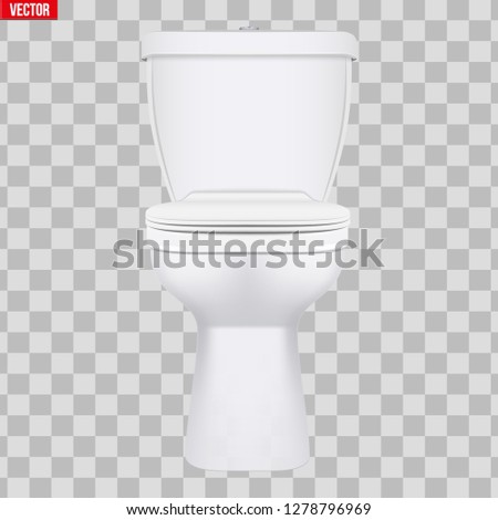 Ceramic toilet classic model. Front view. Equipment for bathroom and WC. Vector Illustration isolated on transparent background.