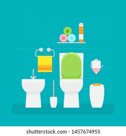 Ceramic toilet interior in flat style. Vector illustration