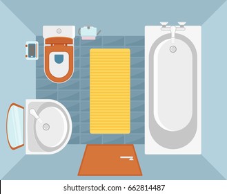 Ceramic toilet interior in flat style. Top view. Vector illustration