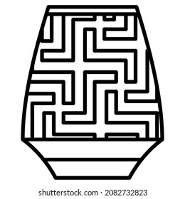 Ceramic urn, glass amphora, metal vase with abstract design of rectangular lines. An object for a unique interior. Vector icon, outline, isolated. Editable stroke.
