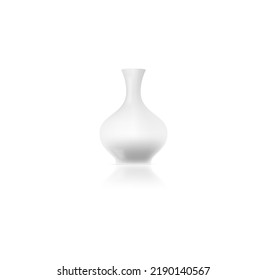 Ceramic Vase 3d Model Isolated On White Background. White Pottery Vase Realistic. Flower Pot Mockup Template. Trendy Home Decoration. Vector Illustration