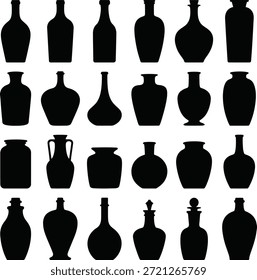 Conjunto de jarrón y botella de cerámica. Contiene tarros de cerámica, jarras decorativas, recipientes antiguos, floreros y recipientes de arcilla.