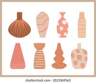 Ceramic Vase Collection. Hand Drawn Ceramic Pottery Vector Set. Different Shapes In Minimalist Style. Can Be Used As T-shirt Print, Decorative Element, Poster.